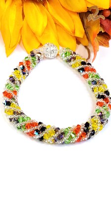 Halloween Russian Spiral Handmade Crystal Beaded Bracelet Bead Weave Bracelet Bicone Bracelet - image3